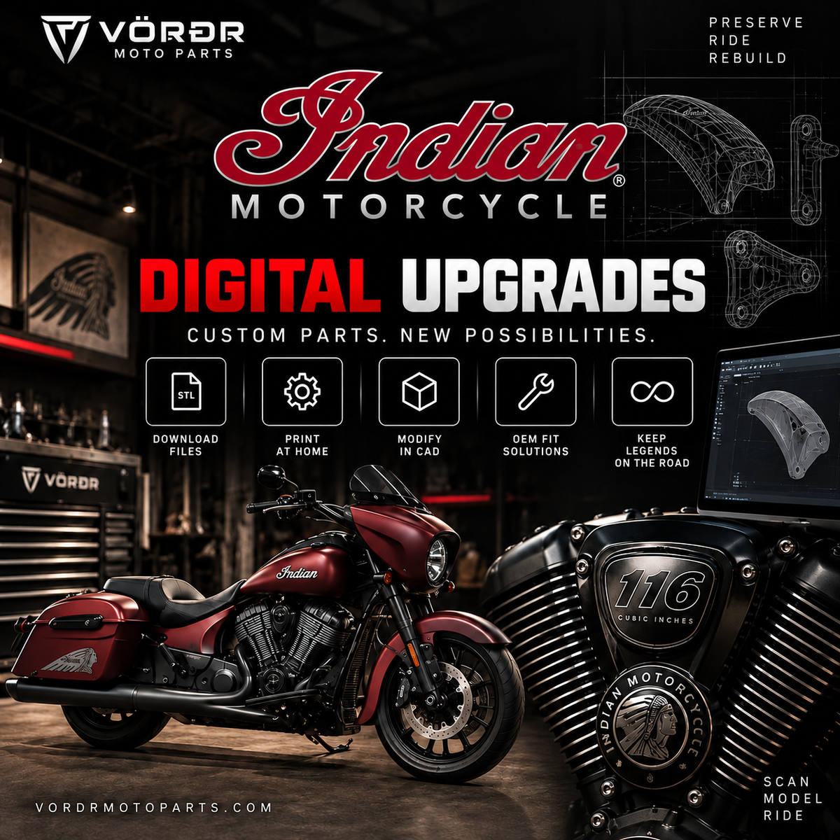 Indian Motorcycle digital upgrades and custom parts by VORDR Moto Parts