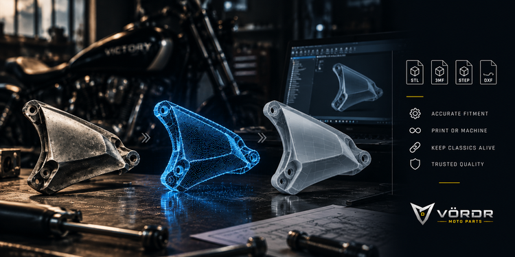 Motorcycle part 3D scanning, CAD modeling and digital files by VORDR Moto Parts