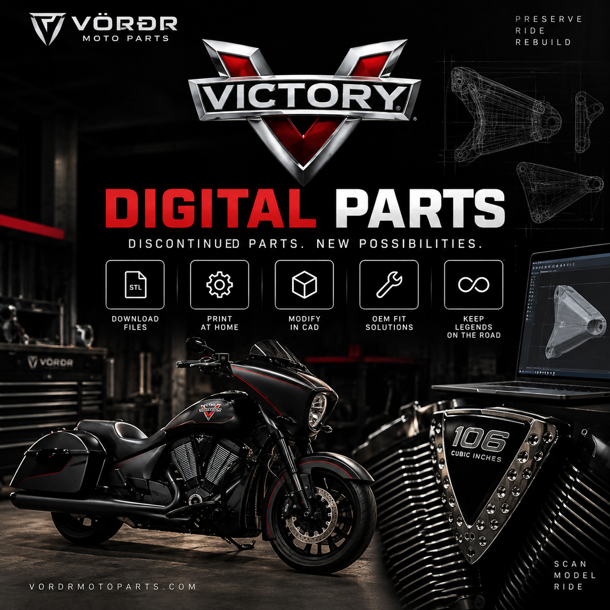 VORDR Victory Digital Parts – STL and 3D print files for discontinued Victory motorcycle parts
