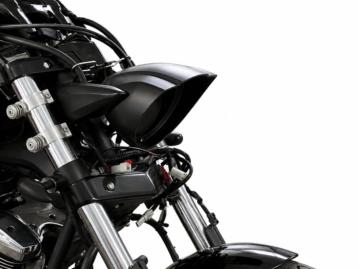 Side view of Yamaha Raider XV1900 LED headlight bucket housing